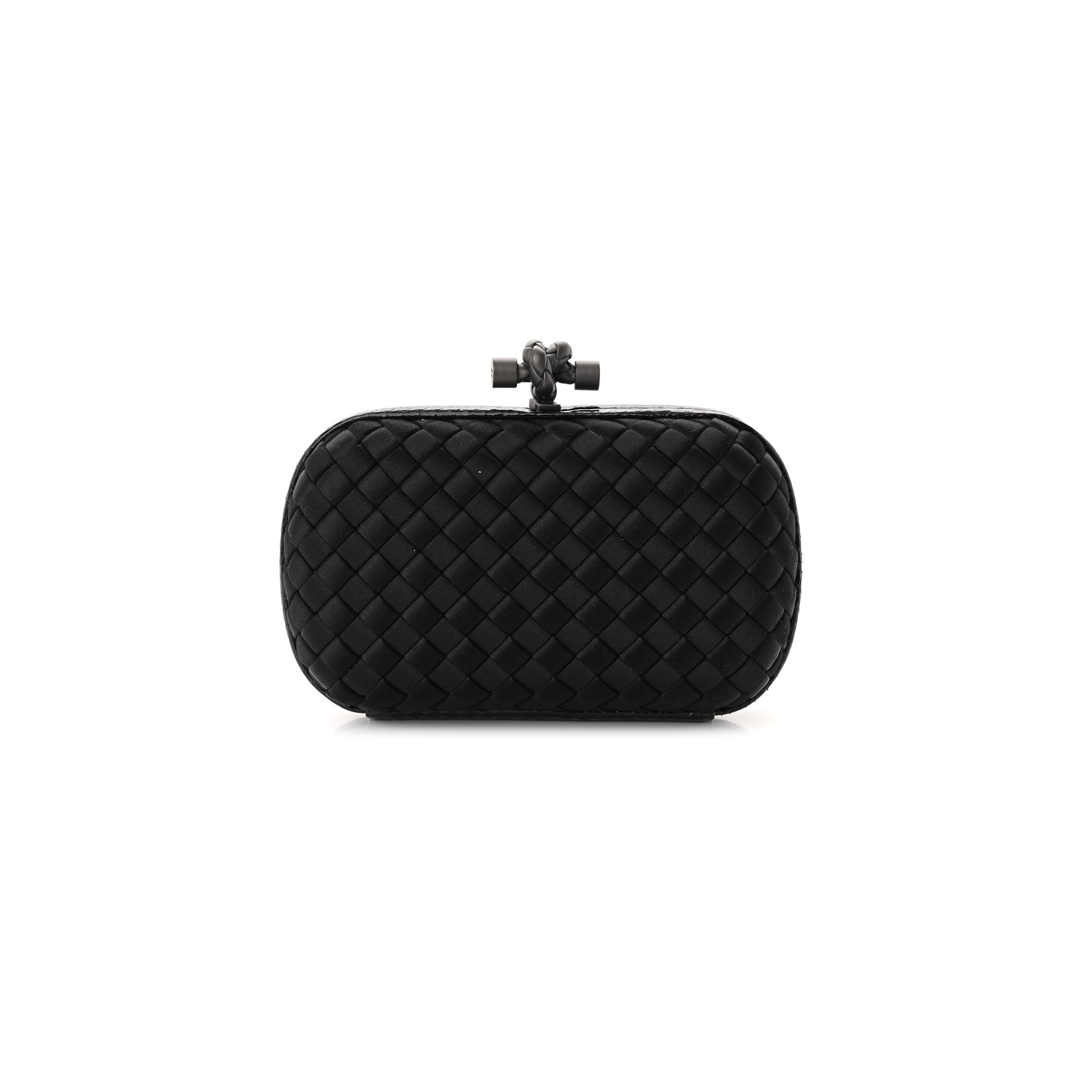 BOTTEGA VENETA SATIN AYERS INTRECCIATO CHAIN KNOT CLUTCH BLACK (17*10*5cm)